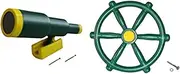 Playground Accessories for Kids Outdoor, Playground Equipment Set for Backyard Playhouse, Swingset Attachments with Pirate Ship Wheel, Toy Telescope, Telephone and Safety Handles