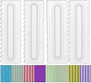 Antallcky Decorating Comb and Icing Smoother Set of 4 Pack Decorating Mousse Butter Cream Cake Edge Tools, Plastic Sawtooth Cake Scraper Polisher 8 Design Textures-White