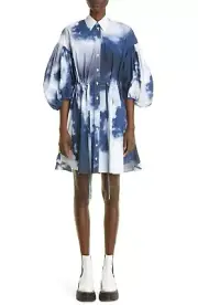 Alexander McQueen Blue Sky Balloon Sleeve Cotton Mini Shirt Dress Size 38 / US 2