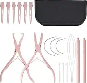 GlamorDove Hair Extension Tool Kit Pink Color Hair Extension Pliers for Micro Beads Remover Cloth Bag Hair Loop Tool Weft Extensions Salon Barber Accessories