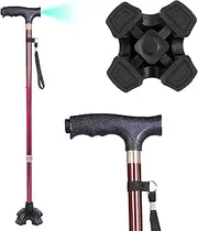 MCP Halo-01 Series Big Shoe Quadripod Walking Cane for Old People with LED Light for Men & Women, Aluminum Walking Stick for Seniors & Adults, Hand Stick for Walking