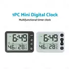Black White Mini Digital Clock Temperature ℃ Alarm Travel LCD LED Battery