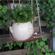 1pc Unique Hanging Resin Head Swinging Plant Pot For Succulents Hanging Planter Swing Face Plant Pot Hammock Flower PotsSmall Cute Smile Face Wall Resin Plante