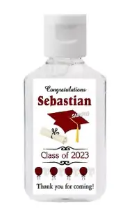 MAROON AND WHITE GRADUATION FAVORS HAND SANITIZER LABELS - PERSONALIZED