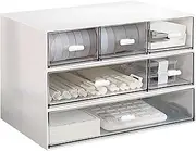 Desktop Organizer, Stackable Organizer Drawers, Plastic Drawers Organizer, Desktop Storage Box Drawer for Collection Small Item/Cosmetic Office Organization-6 Drawers (White) Large Capacity
