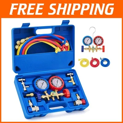Durable AC Gauge Set with Adjustable Couplers & Color-Coded Hoses for AC Service