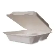 White Molded Fiber Clamshell Containers, 3-Compartment, 9 x 18 x 2, White, Sugar