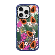 iPhone 16 Pro Impact Case MagSafe Compatible Papaya Tropical Summer Fruit and Palm Leaves Pattern