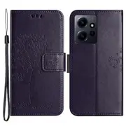 For Xiaomi Redmi Note 12 4G Owl Tree Imprinted Pattern Phone Wallet Case Stand Phone Cover