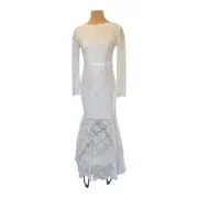 High Low Lace Long Sleeve Beach Wedding Dress Mermaid Bridal Gown Large Whimsy
