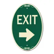 Parking Lot Sign Exit Sign (Right Arrow) 12" x 18" Green Aluminum Oval Sign