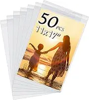50 Pack Acid-Free Crystal Clear Sleeves Storage Bags for 11x17 Art Prints/Pictures/Photos/Framing Mat Mattes (Bag Size: 11 3/7"x17 1/2")