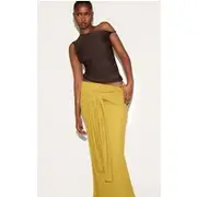 Olive Double Layer Burnout Mesh Wrap Front Maxi Skirt, Olive