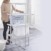 3-Tier Electric Heated Clothes Drying Rack, Mobile Aluminium Rails, White