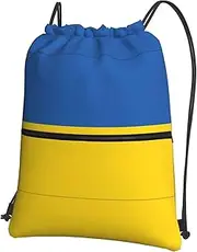 EdWal Flag Of Ukraine Print Drawstring Backpack Gym Bags Sports Bags With Zipper Pocket For Travel Beach, Black, One Size