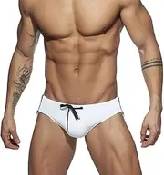 [Sipumia] Men's Side Double Zipper Swimming Trunks Briefs Low Waist Swimwear Elastic Beach Shorts Boxers Underwear