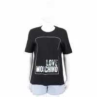 在飛比找Yahoo奇摩購物中心優惠-LOVE MOSCHINO 霓彩字母皮革邊框彈性棉黑色短袖T