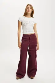 [Cotton On Women] Cotton On Women - Benny Cargo Pant - Washed sour cherry 10 WASHED SOUR CHERRY