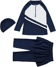 [WOWDECOR] Modest Swimsuits for Kids Girls, Muslim Long Sleeve Shorts Swimwear with Swim Skirt Set