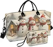 [ZRYSMY] Duffel Bag for Traveling, Christmas Snowman Landscape Travel Bag Gym Bag, with Multiple Interior Pockets Shoulder Weekender Bag for Women Men with Toiletry Bag 20.5L x 1.9W x 13.8H