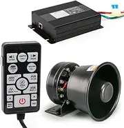 BooYu 12V 200W 37 Tones Police Warning Emergency Siren PA System for Firefighter Ambulance Vehicles Truck Car SUV ATV UTV [Black Steel Speaker][135dB][Handheld Microphone][Hands-Free][2x10A Switches]