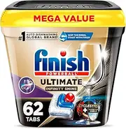 [Finish] Ultimate Plus Infinity Shine - 62 Count - Dishwasher Detergent - With Protector Shield and CycleSync™ Technology - Dishwashing Tablets - Dish Tabs