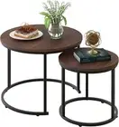 Coffee Table Nesting Side round Set of 2 End Table Top Sturdy Metal Frame Desk C
