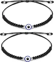 [Yizene] 2Pack Mens Bracelet, Adjustable Evil Eye Bracelet,Matching Bracelets, Protective Articles For All