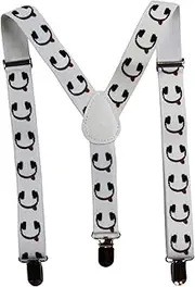 [Zasel] Boys Adjustable White & Black Headphones Patterned Suspenders White, Black
