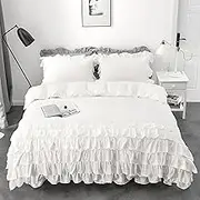 Rvciby Ruffle Duvet Cover Queen Size,Soft and Breathable Washed Microfiber Princess Bedding Set,3 Pieces,1 Duvet Cover with Zipper Closure & Corner Ties and 2 Pillow Shams,90 X 90 Inches (Queen,White)