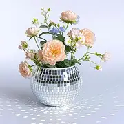 Qiumyanlod Disco Ball Planter, Vase, Flower Pot, Bowl - Silver Mirror Glass Plant Holder for Table Centerpieces, Party, Bar, Office - 4 * 5 * 5IN