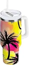 RPLIFE Black Palm Trees Watercolor 40 Oz Tumbler with Handle and Straw, 30oz Tumbler, Tumbler for Men