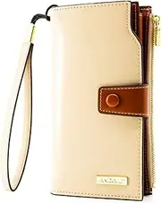[ANDOILT] Women's RFID Blocking Large Capacity Luxury Wax Genuine Leather Clutch Wallet Card Holder Organizer Ladies, S4 Creamy White, one size, Vintage