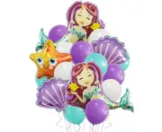18pcs Mermaid Balloon Set | Mermaid Starfish Shell Foil Balloons | Purple Tiffany Blue Pearl White Balloons for Kids Birthday Party Decor