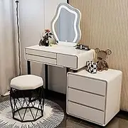 Multifunctional Dressing Table,Large Storage Space Optional Mirror Charging and Plugging Oak Material Scratch-Resistant Tabletop Design(B-White,100cmx40x75cm)