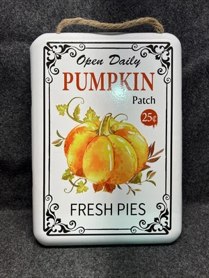 Pumpkin Patch Metal Enamel Hanging Sign 12"X8.5" Fall Thanksgiving Rustic Farm