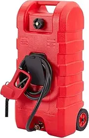 Portable Fuel Tank Container 15 Gallon Caddy Tank with Wheels, 2Gal Flow Rate Manual Siphon Pump Gas Can with 10FT Hose for Gas, Diesel