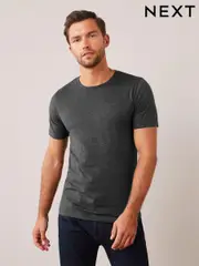 Grey Charcoal Marl Slim Fit Essential Crew Neck Cotton T-Shirt (139651) | $15
