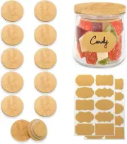 Oui Yogurt Jar Lids Set, 12 Pack Oui Jar Bamboo Lids,Wooden Oui Lids with Labels