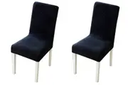 2pcs Stretchable Chair Covers Soft Elastic Grid Solid Color Chair Protective Covers for Home Decor-Black