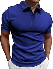 [Generic] en's Slim Fit Ribbed Textured Polo Short Sleeve Casual Band Collar Henley T-Shirt Knitted Muscle T Shirts, Blue 1, Medium