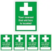 Pack of 5 First Aid Sticker Sign (150 x 200 mm) Self adhesive Waterproof First Aid Kit Vinyl for Hospitals Safty Signs Stickers Sara Prints®