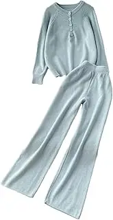 [Generic] Women's Winter Casual Sweater Suits Women Buttons Loose Tops And Wide Leg Pants Two Pieces Sets