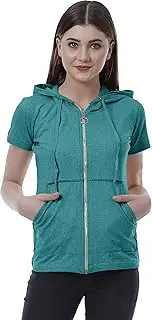 [Moomaya] Womens Zip Up Hoodie Short Sleeves Top Pockets Casual Hoodies