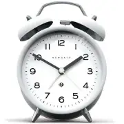 NEW Newgate Charlie Twin Bell Echo Alarm Clock, Matte Pebble White, 14cm