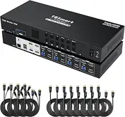 TESmart HDMI KVM Switch 3 Monitors 4 Computers 4K@60Hz, 4 Port Triple Monitor KVM Switch USB 3.0, EDID emulators, Headset, Audio&Microphone, Hotkey Switch, Wired Network, Rack-Ears, with Input Cables