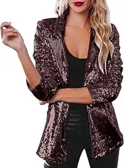 [Generic] Shiny Sequin Blazer Coat for Women Open Front Lapel Long Sleeve Cardigan Jacket Shimmer Festival Jacket Glitter Party