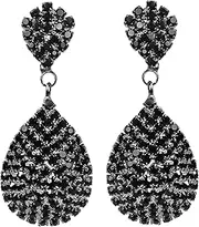 [Les Bohémiens] Rhinestone Crystals Studded Gold Teardrop Dangle Earrings Statement Crystal Chandelier Long Drop Earrings for Women Wedding Bridal Prom Debut Party Clip On Earrings and Pierced Earrings