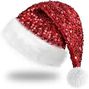 Christmas Hat Sequin Santa Hat Lined with Soft Fabric for Christmas Tree Christmas Party Decoration for Christmas Tree