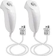2 Pack Nunchuck Controller for Wii, FISUPER Replacement Remote Video Gamepad Joystick for Wii/Wii U Console (White)